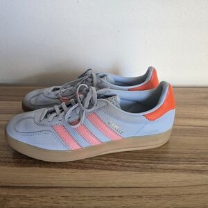 Adidas Gazelle Light Blue Sneakers with Pink Stripes